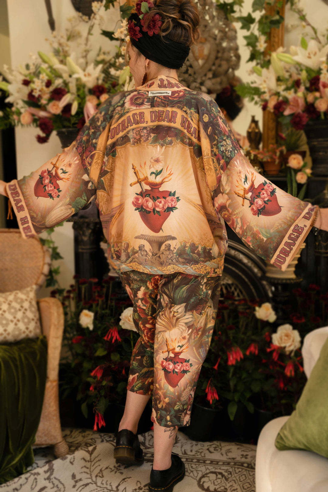 Courage Dear Heart Pixie Duster Crop Kimono w/ Sacred Heart