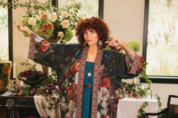 Flight of Fancy Opera Duster Kimono Robe Hummingbird Print