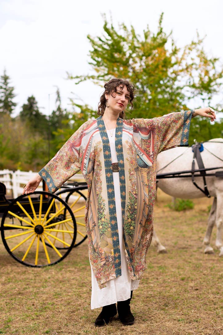 Love Revolution Opera Duster Kimono Robe w/ horse & florals