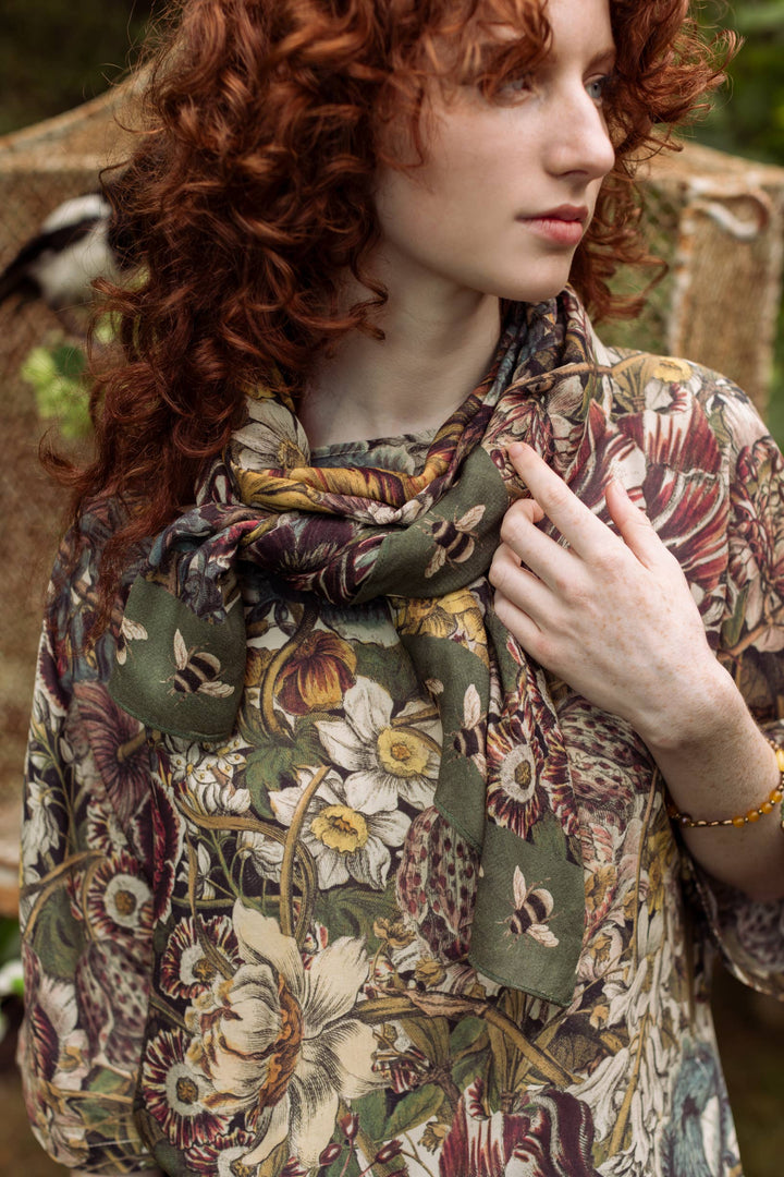 Love Grows Wild Floral Scarf with Bees