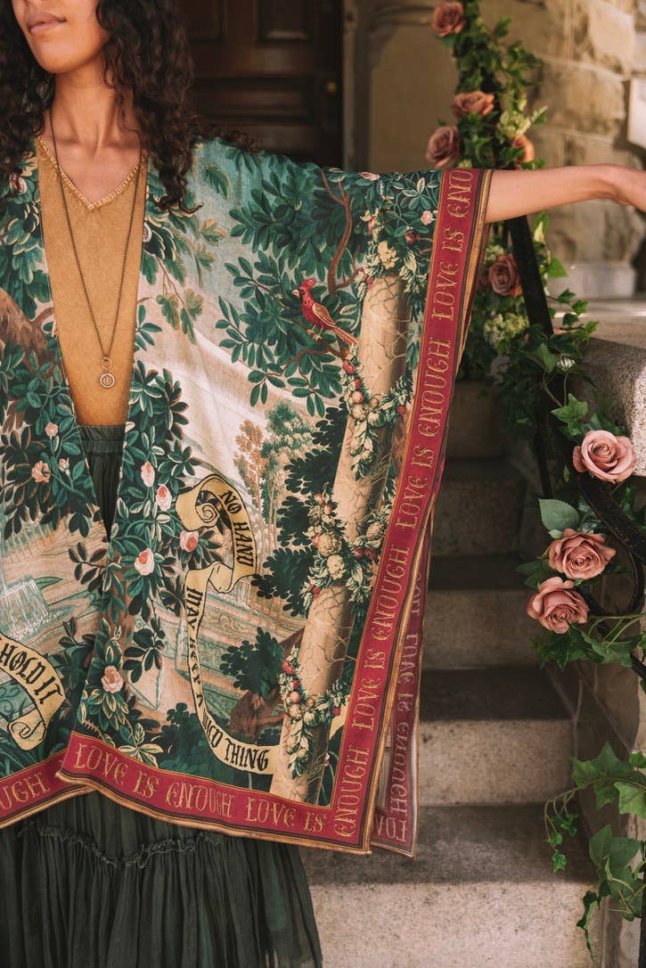 Wildheart Goddess Duster Kimono w/ Florals, Unicorn & Castle