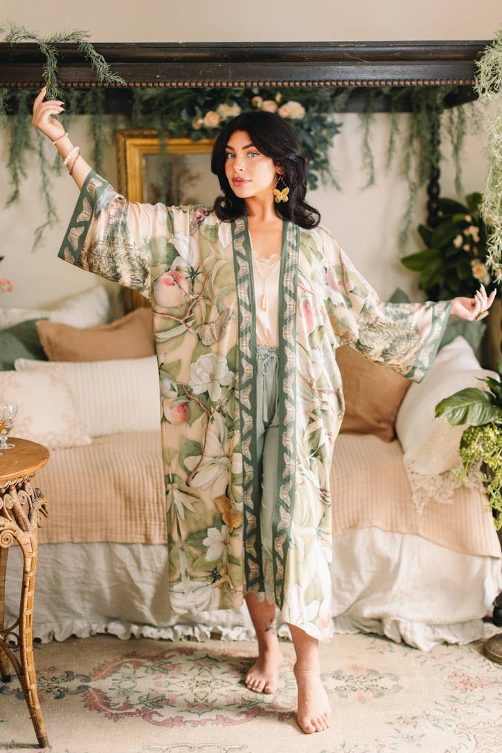 Fleur De Soleil Opera Duster Kimono Robe w/ Florals