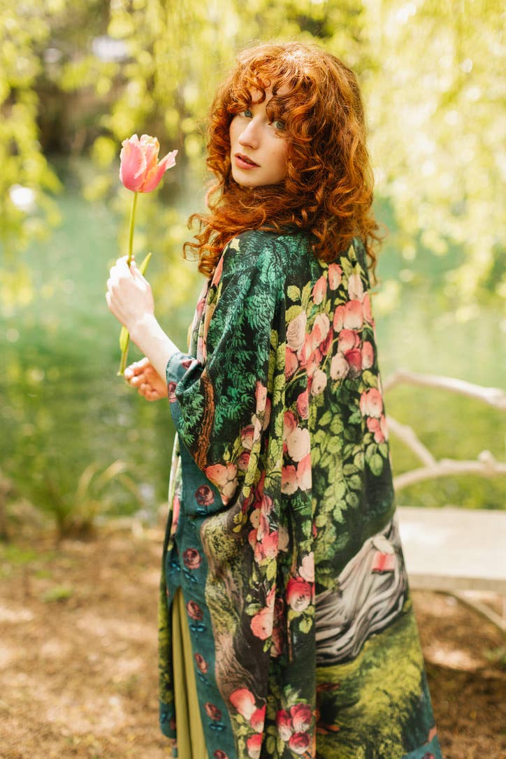 The Daydreamer Goddess Duster Kimono w/ Roses & Rabbits