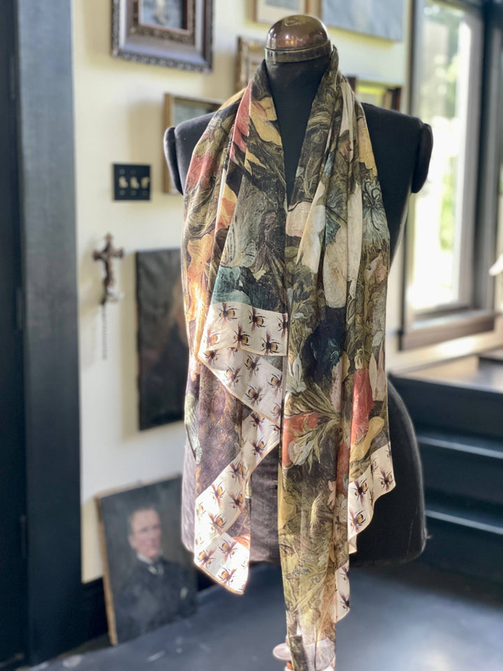 I Dream In Flowers Bohemian  Scarf with Bees