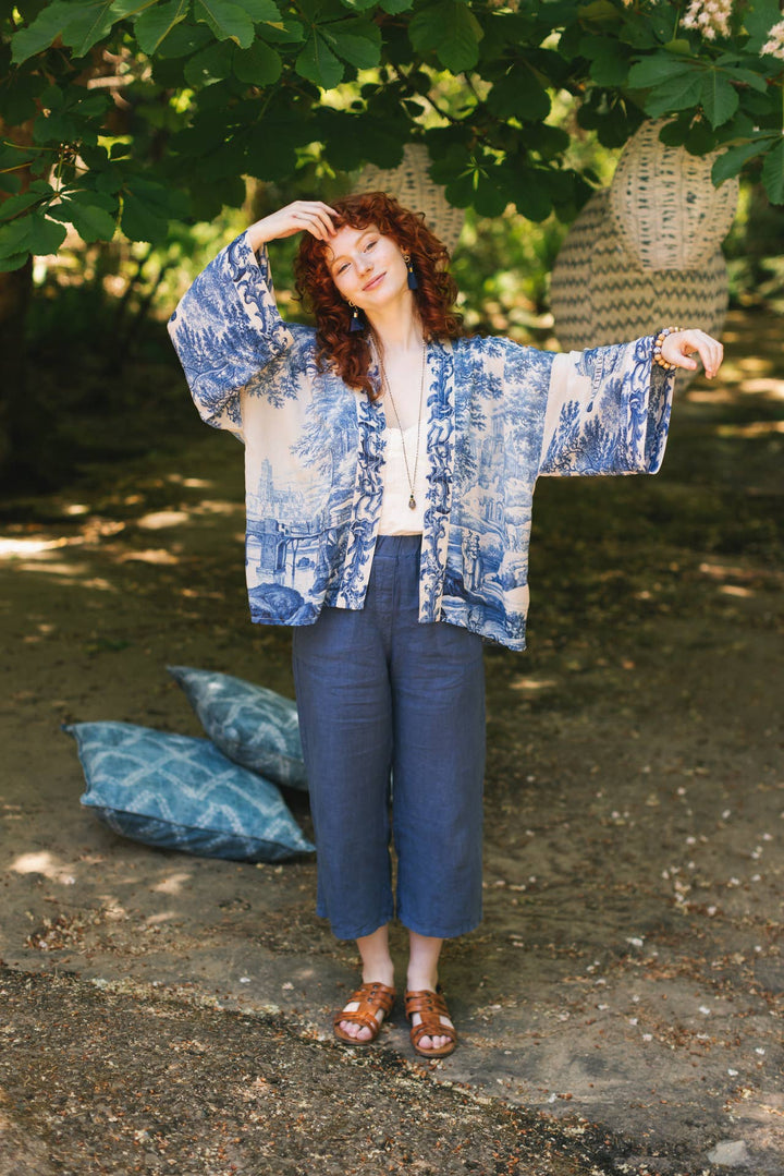 Let The Light In Pixie Duster Cropped Kimono w/ Delft Print