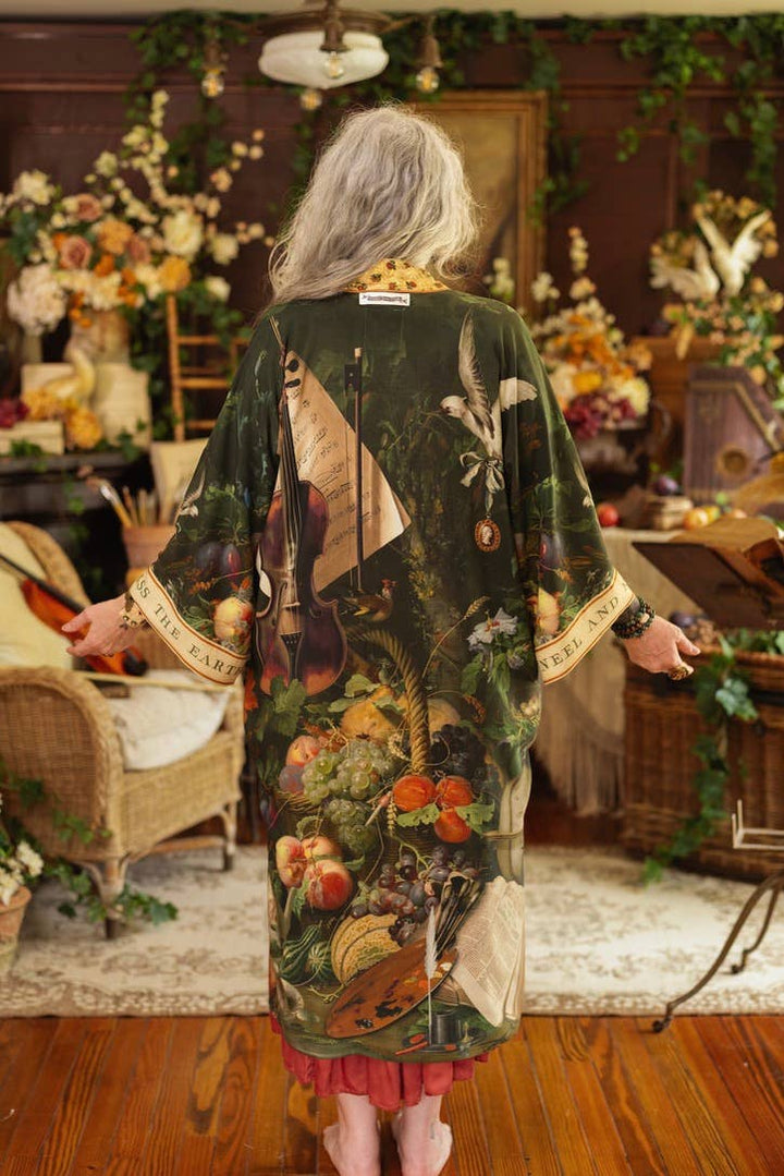 Labour of Love Opera Duster Kimono Robe w/ florals & violin