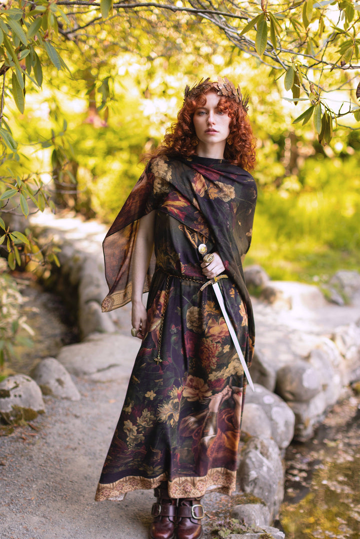 The Messenger Scarf with Joan of Arc, Florals & Fox