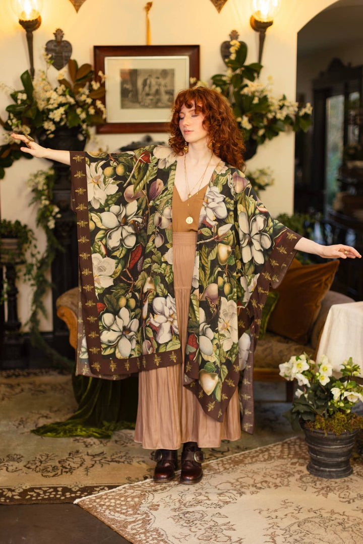 Fleur De Lune Goddess Starduster Kimono w/ Florals & Bees