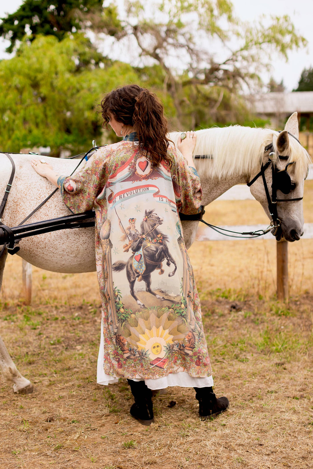 Love Revolution Opera Duster Kimono Robe w/ horse & florals