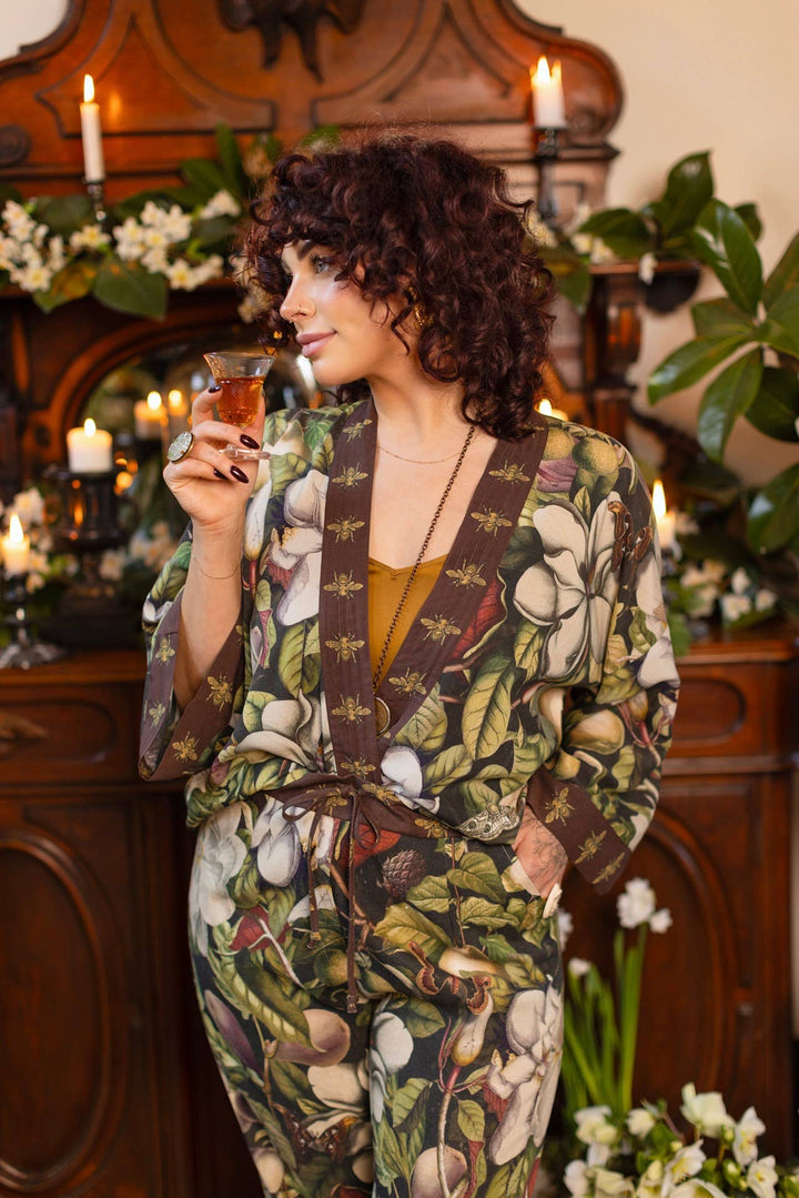 Fleur De Lune Pixie Duster Crop Kimono w/ Florals & Bees