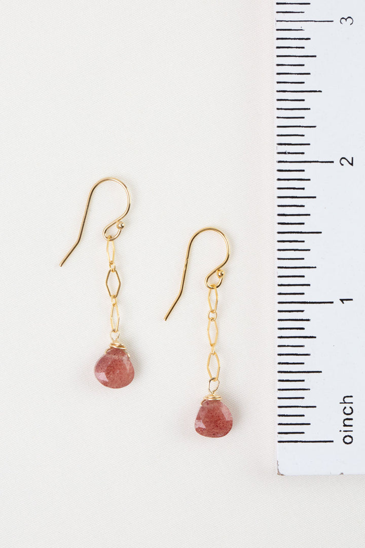 Love Strawberry Quartz Briolette Dangle Earrings