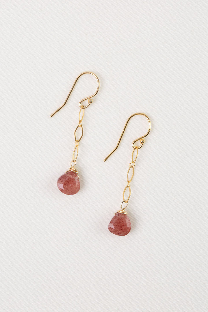 Love Strawberry Quartz Briolette Dangle Earrings