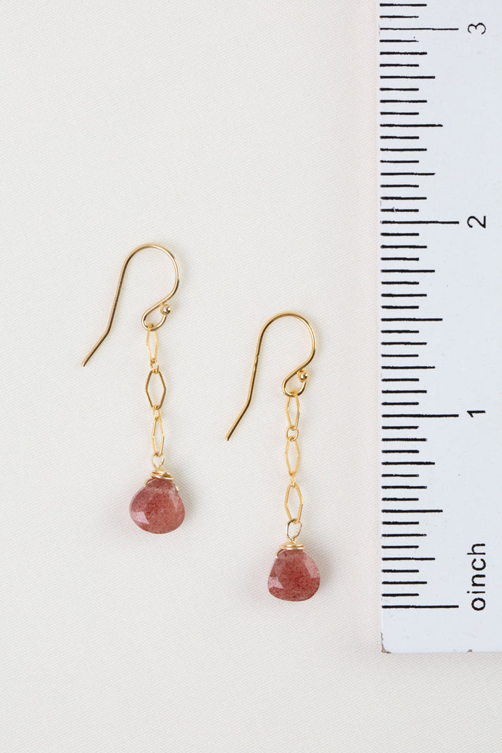 Love Strawberry Quartz Briolette Dangle Earrings