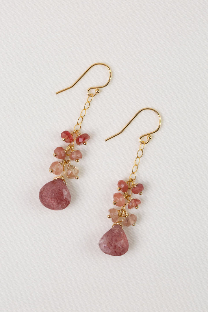 Love Strawberry Quartz Briolette Cluster Earrings