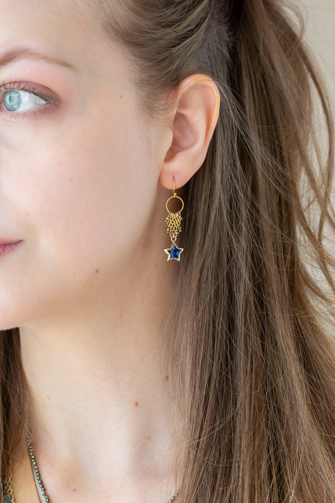 Blue Moon Pyrite With Lapis Tassel Earrings
