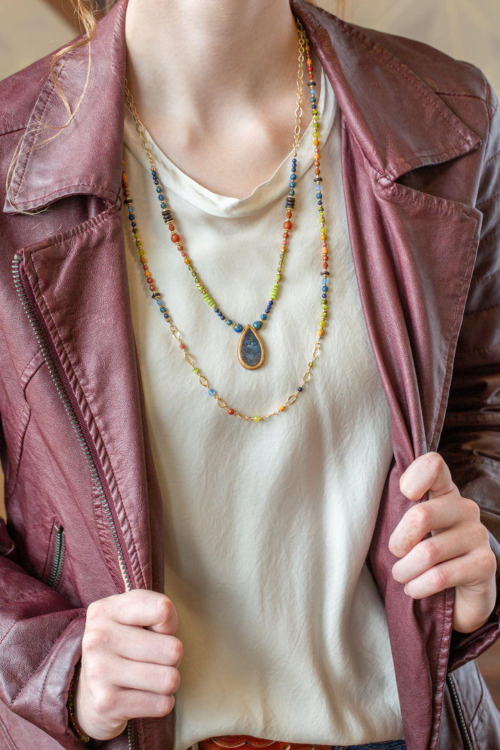 Prosperity 29-31" Czech Glass, Olive Jade, Lapis Collage Necklace