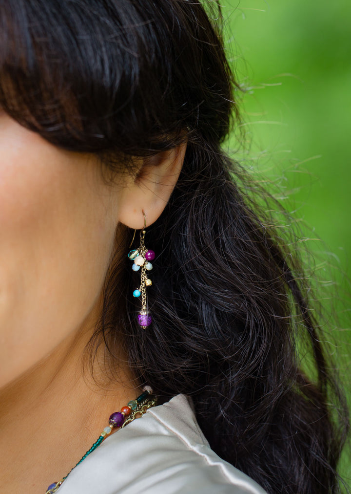 Mardi Gras Czech Glass Dangle Earrings