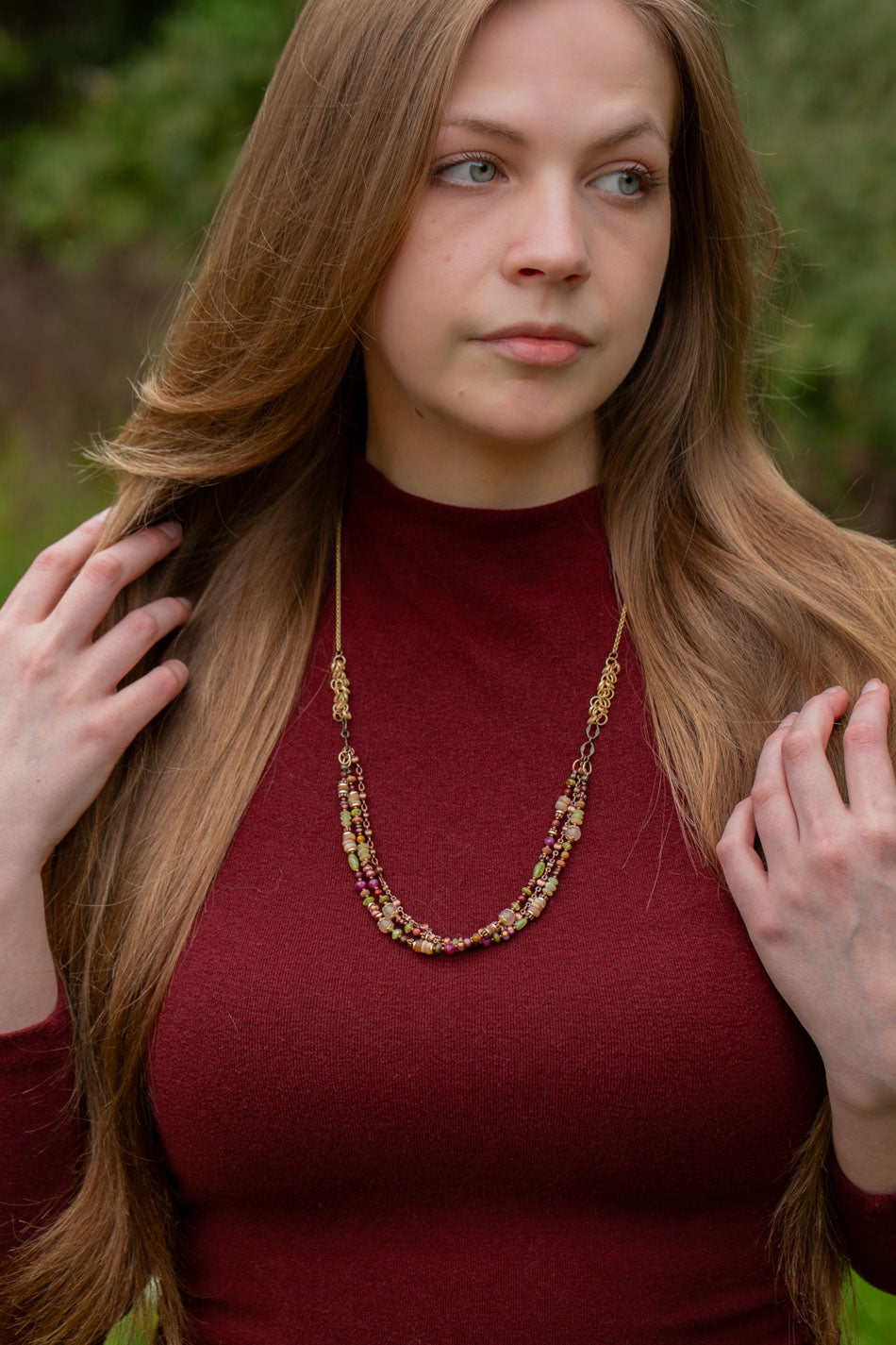Dominion 26-28" Muscovite, Peridot, Mookaite Multistrand Necklace
