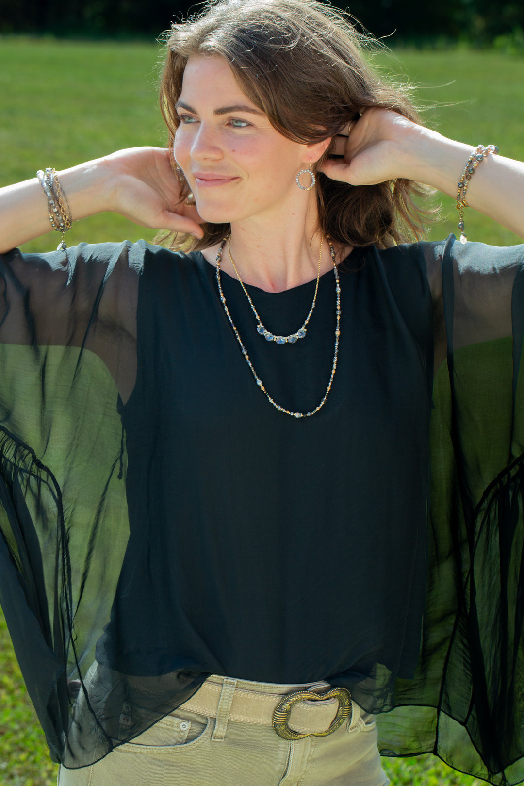 Silver & Gold 16-18" Crystal, Pearl Simple Necklace