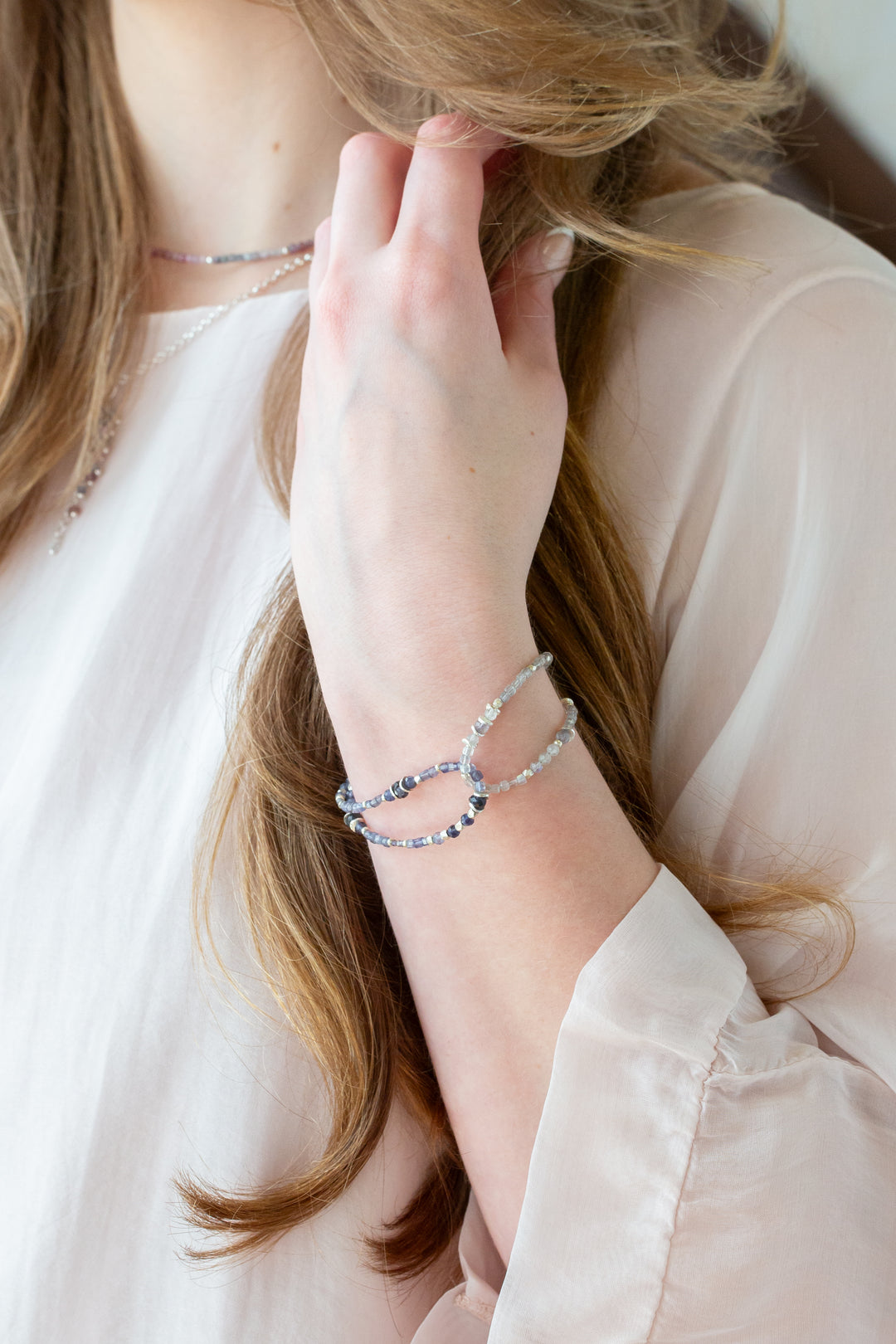 Celestial 7.5-8.5" Spinel, Labradorite Multistrand Bracelet