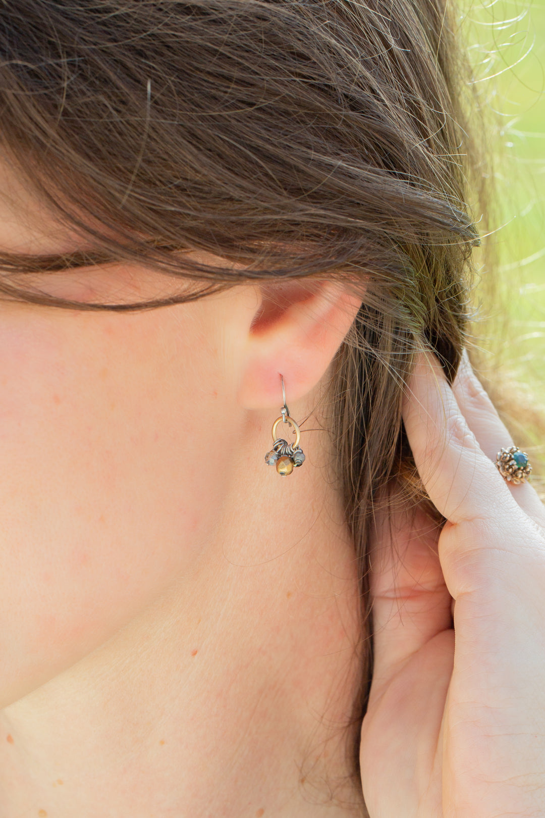 Silver & Gold Czech Glass, Crystal, Pyrite Cluster Earrings