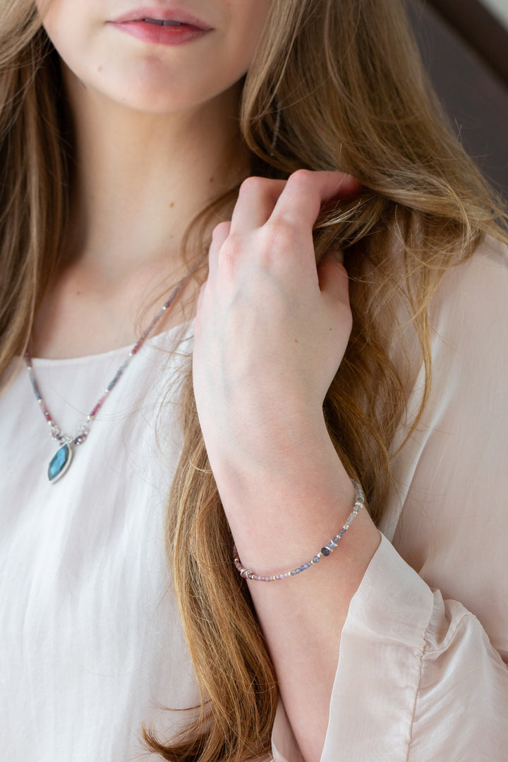 Celestial 7.5-8.5" Spinel, Labradorite Simple Bracelet