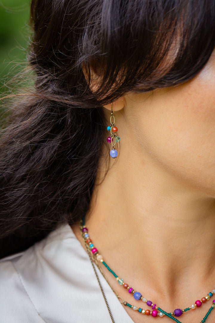 Mardi Gras Czech Glass Dangle Earrings