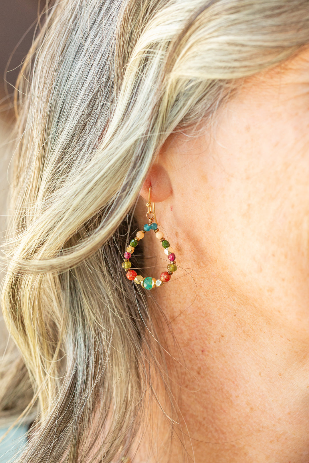 Farmers Market Czech Glass, Gossular Garnet, Apatite Hoop Earrings