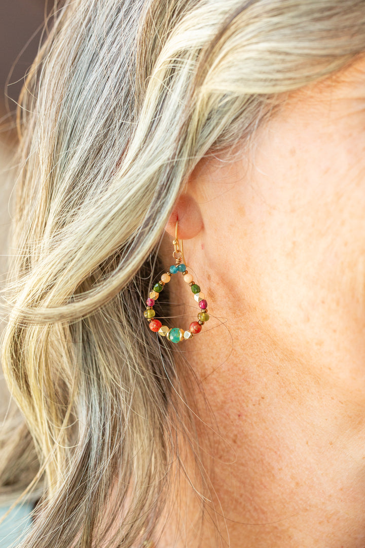Farmers Market Czech Glass, Gossular Garnet, Apatite Hoop Earrings
