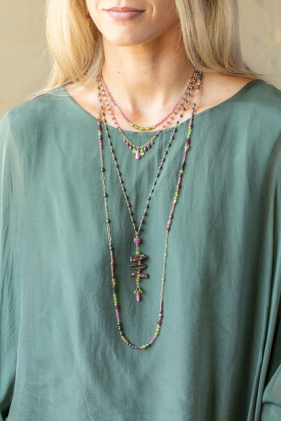 Persephone 15-17" Pink Tourmaline, Peridot, Watermelon Tourmaline Simple Necklace