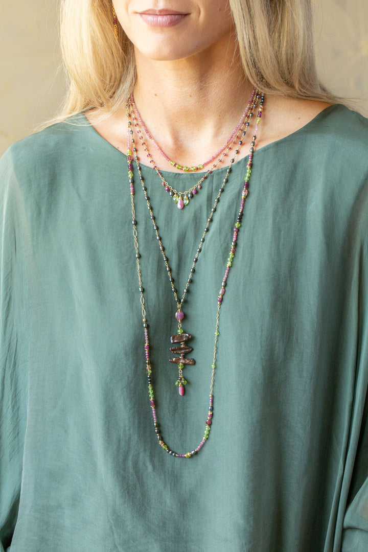 Persephone 15-17" Pink Tourmaline, Peridot, Watermelon Tourmaline Simple Necklace