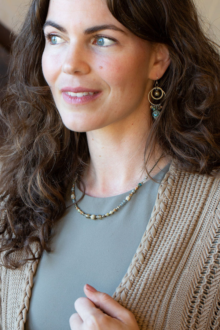 Wisdom Within 15.5-17.5" Czech Glass, Shell, Crystal With Peruvian Opal Collage Necklace