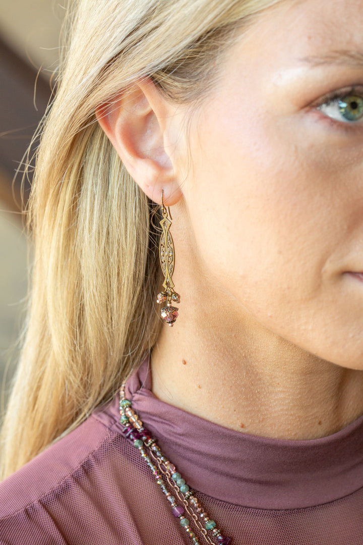 Mauve Mix Crystal Dangle Earrings