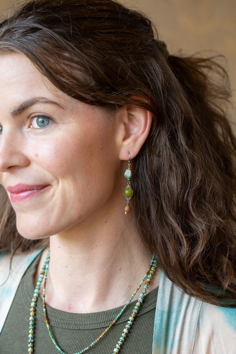 Remedy Turquoise, Jade, Jasper Herringbone Earrings