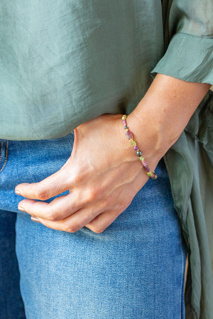 Persephone 7.5-8.5" Watermelon Tourmaline, Rhodolite Garnet, Peridot Collage Bracelet