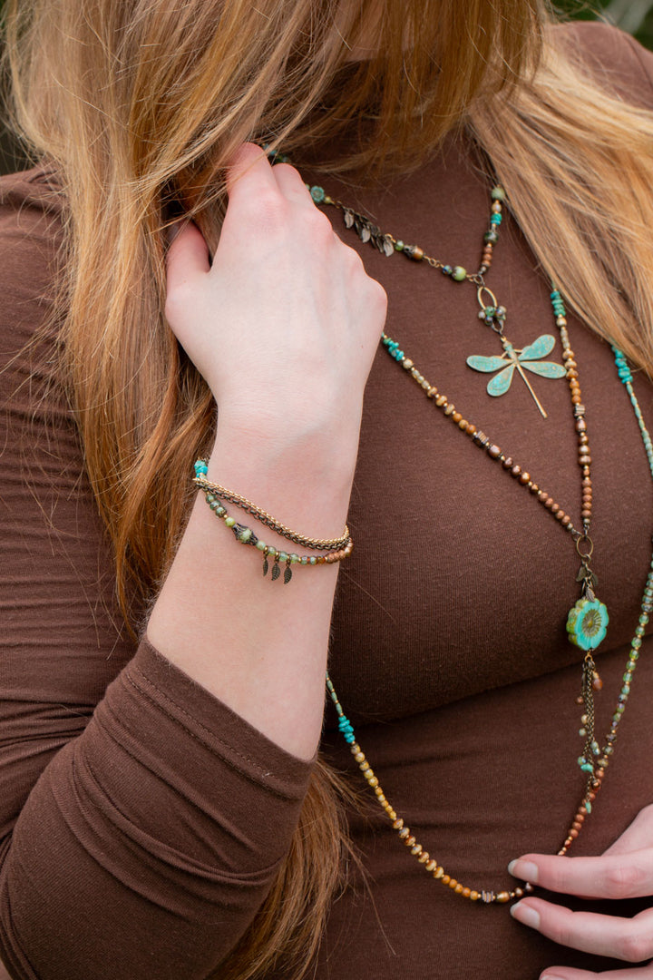 Rustic Creek 7.5-8.5" Czech Glass, Turquoise, Picture Jasper Multistrand Bracelet