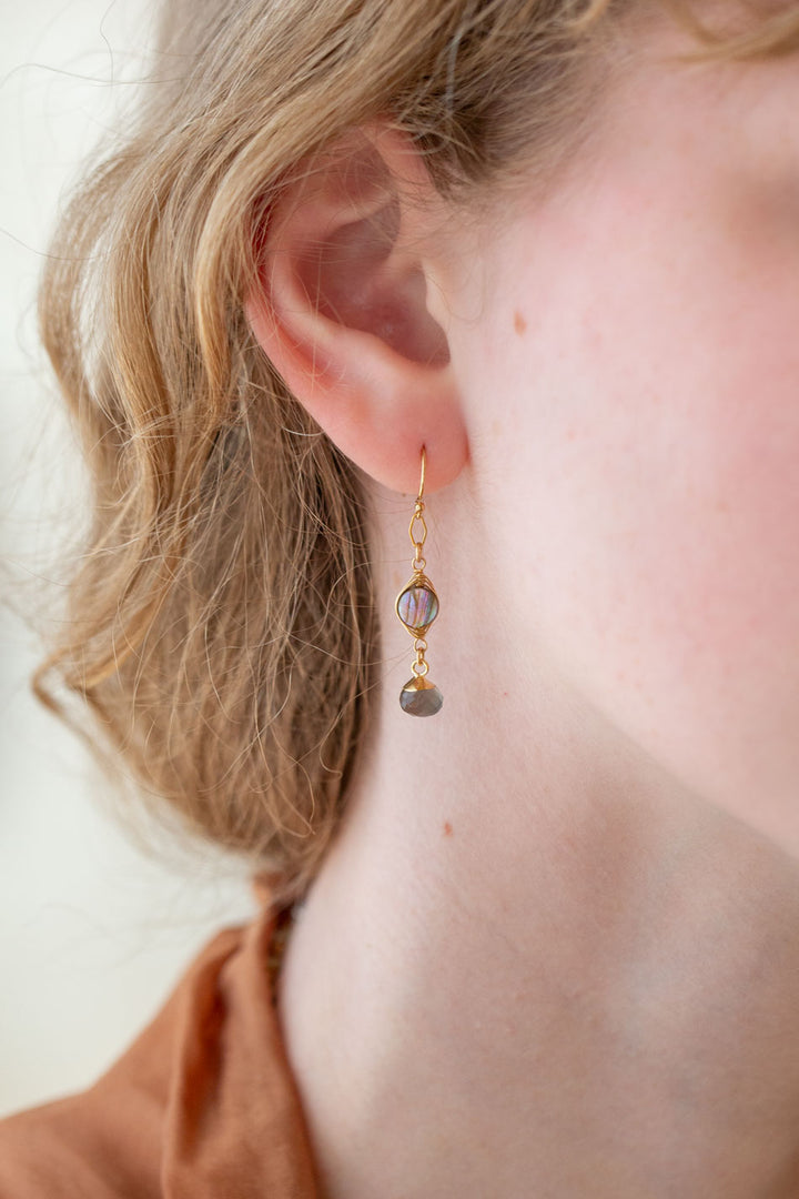 Alchemy Abalone, Grey Moonstone Drop Herringbone Earrings