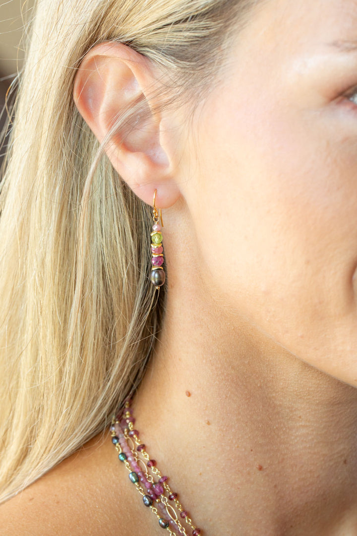 Persephone Peridot, Freshwater Pearl, Ruby Simple Earrings