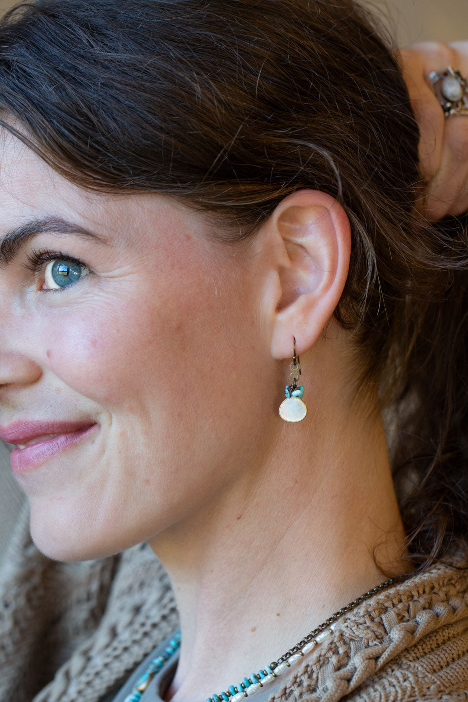 Transcend Pearl Bezel, Turquoise Simple Earrings