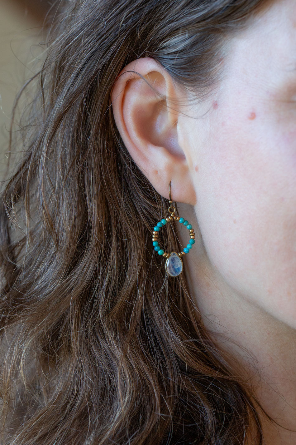Transcend Aurora Quartz Teardrop, Turquoise Simple Earrings