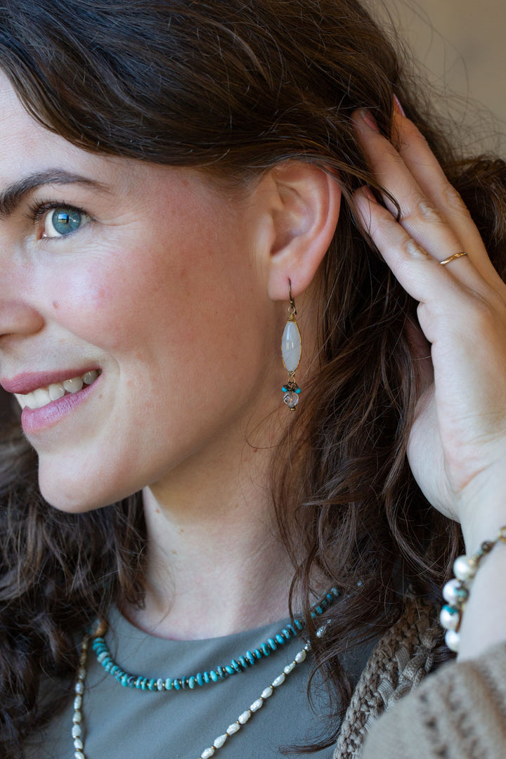 Transcend White Moonstone Herringbone Earrings