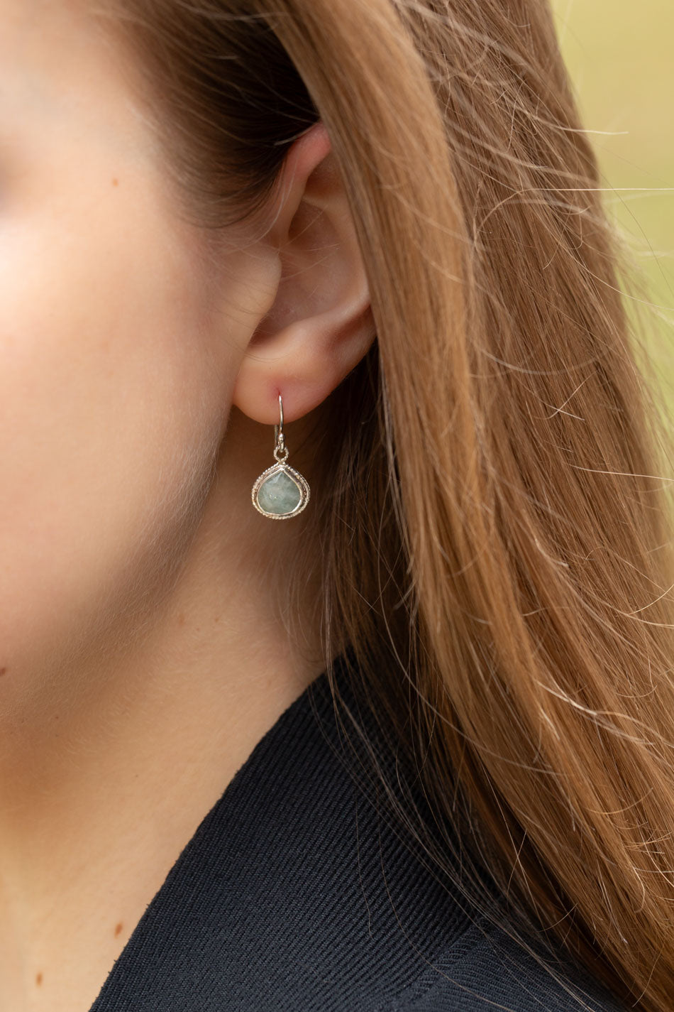 Favorites Silver Aquamarine Bezel Simple Earrings