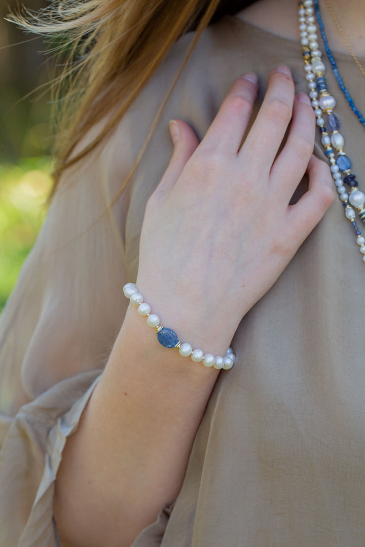 Seaside 7.5-8.5" Freshwater Pearl, Kyanite Simple Bracelet