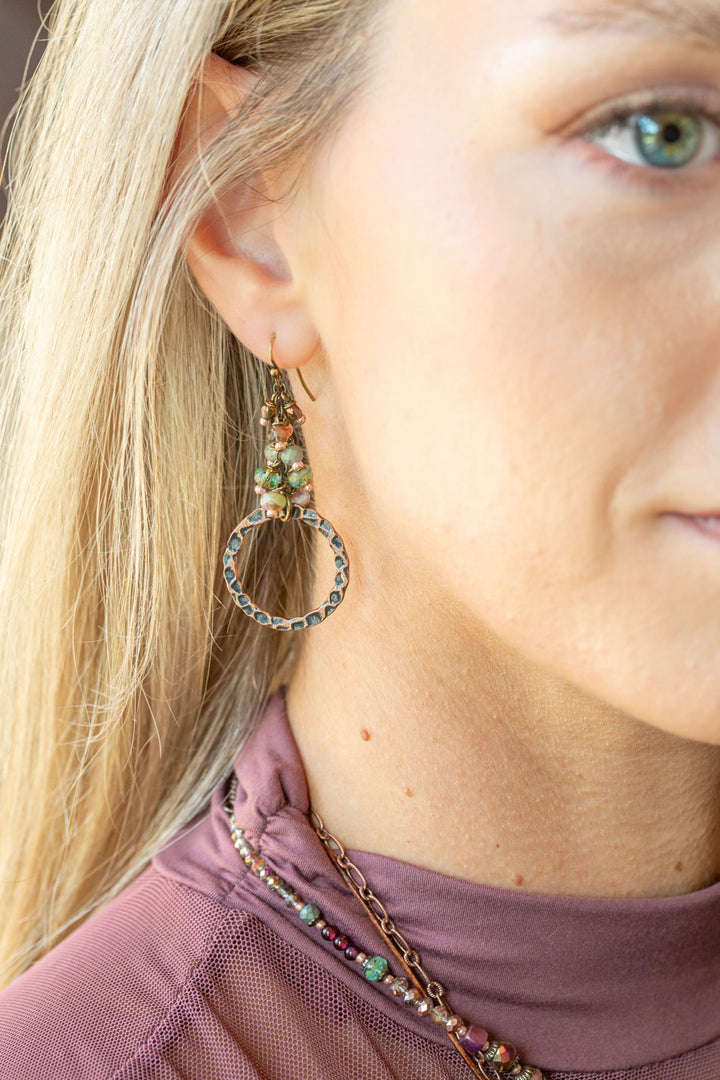 Mauve Crystal, Czech Glass Cluster Earrings
