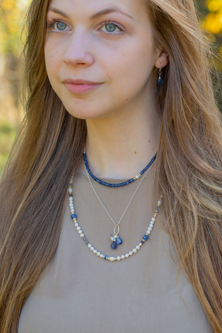 Seaside 17-19" Iolite, Freshwater Pearl, Kyanite Cluster Necklace