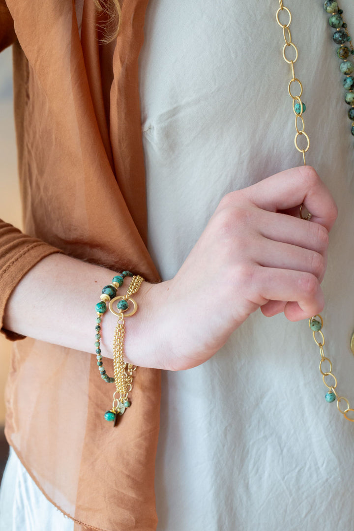 Tranquil Gardens 7.5-8.5" Matte Gold Turquoise Focal Bracelet