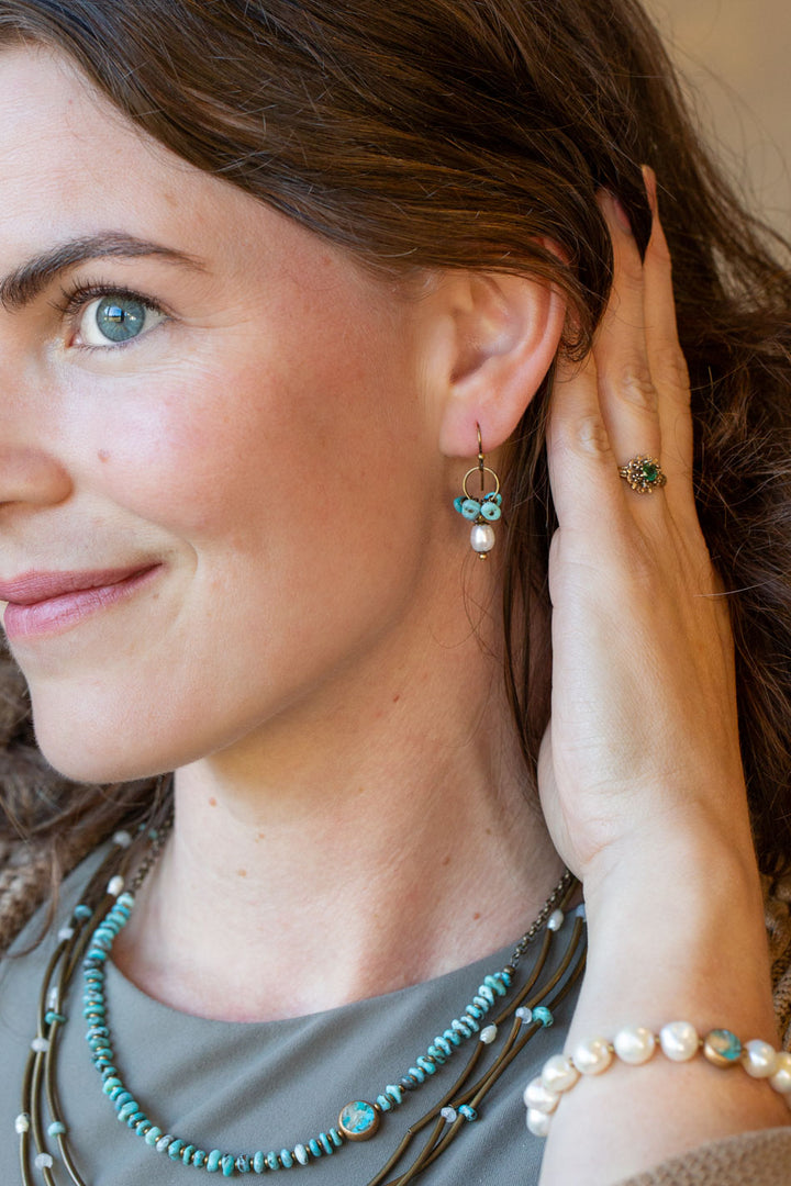 Transcend Pearl, Turquoise Cluster Earrings