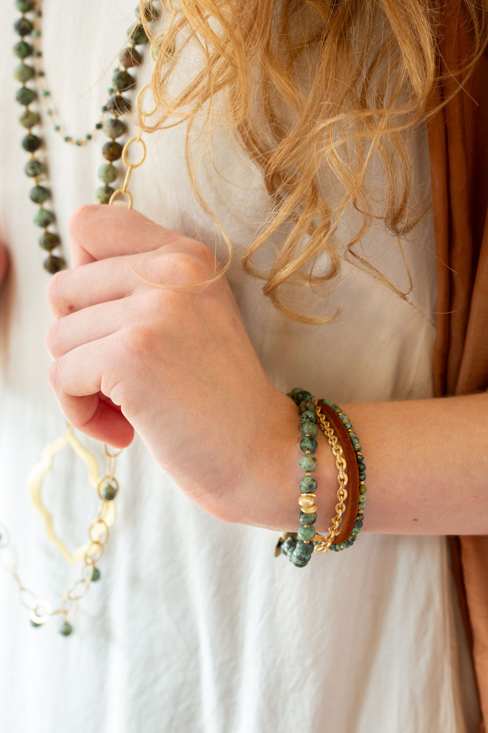 Tranquil Gardens 7.5-8.5" African Turquoise Multistrand Bracelet