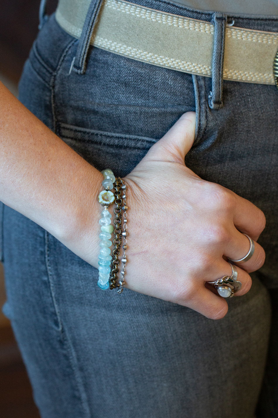 Venetian Dreams 7.5-8.5" Aquamarine, Czech Glass Multistrand Bracelet