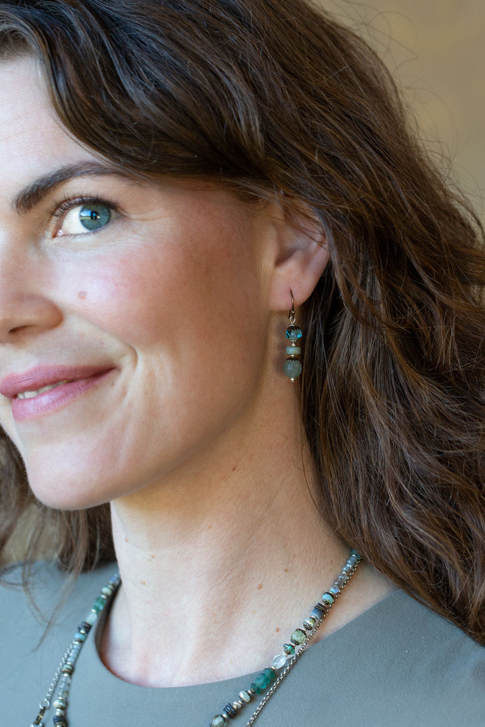 Venetian Dreams Roman Glass, Aquamarine With Czech Glass Simple Earrings